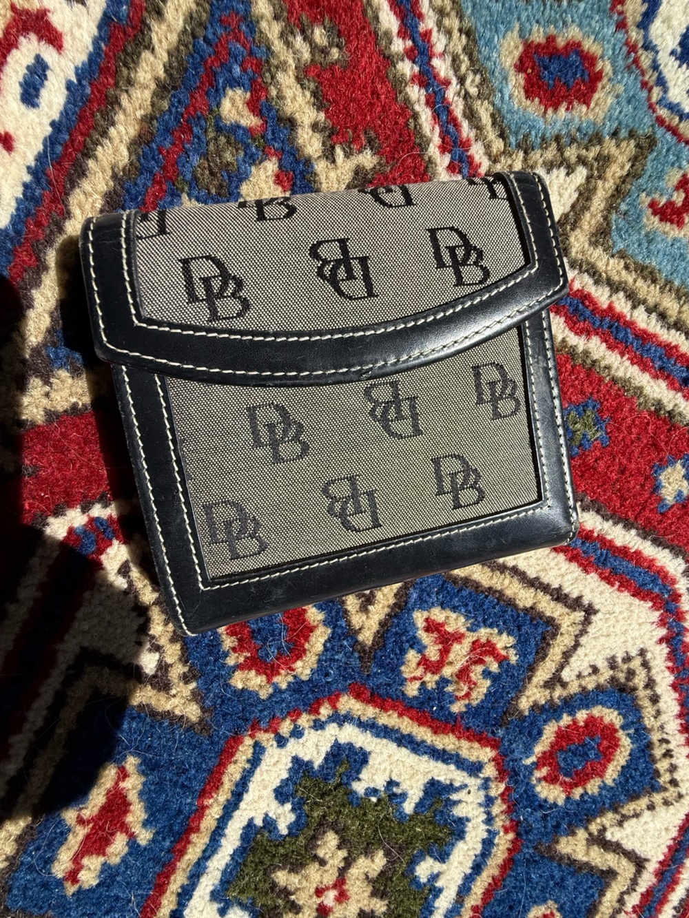 Dooney and Bourke Monogram Canvas Card Holder Wallet in Gray and Black